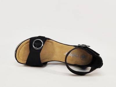 Sandale compensée noire femme chic et confortable double scratch RIEKER 63780 semelle antistress
