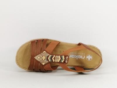Sandale femme RIEKER V0921 grand confort camel semelle antistress à élastiques