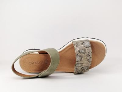 Sandale de marche grande largeur G en cuir olive CAPRICE 28703 à velcro