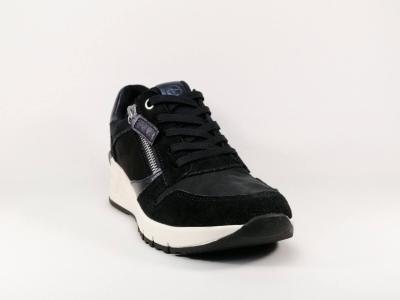 Sneakers femme compensée en cuir bleu marine destockage TAMARIS 23702