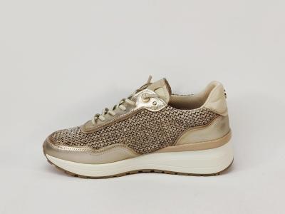 Baskets femme compensées sans lacets cuir raphia or destockage CARMELA 162357 confort