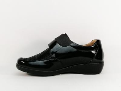 Chaussure femme pieds sensibles confortable à velcro semelle cuir SWEET'R damila noir à pas cher