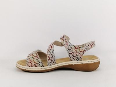 Sandale RIEKER 659C7 femme à scratch confortable tendance et souple cuir multicolore