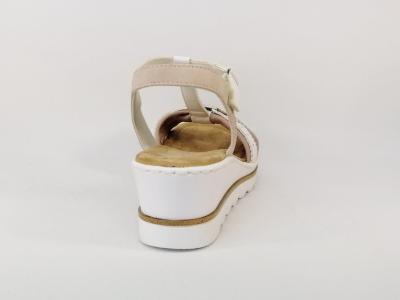 Sandale compensée RIEKER 67499 femme chic et tendance rose et blanc