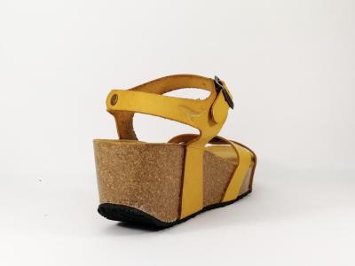 Sandale compensée jaune tout cuir semelle bio PLAKTON So final pour femme