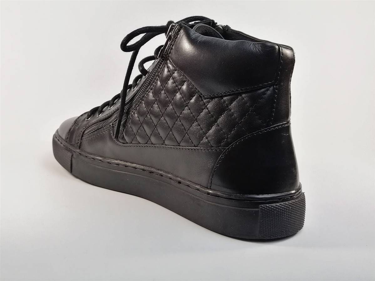 Basket tendance en cuir noir KAPORAL GRISI | Pointure Plus