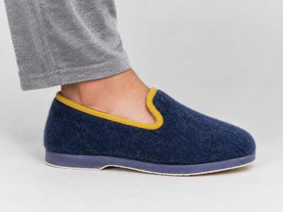Chausson charentaise fourrée en pure laine bleu jean mixte homme femme SOCA 2520