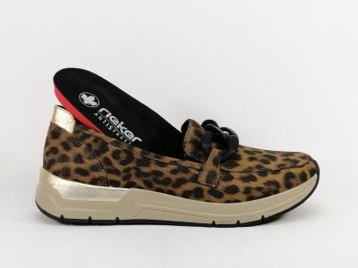 Mocassin leopard femme grand confort RIEKER 58944 semelle moelleuse