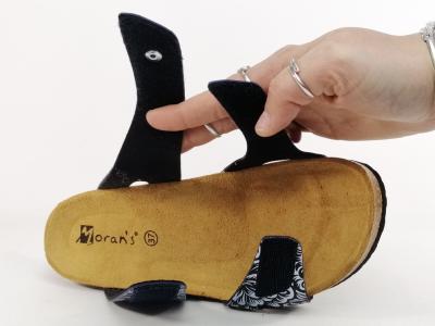 Mule compensée femme confortable à scratch destockage MORAN'S jaly noir pas cher semelle cuir