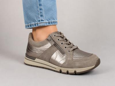 Baskets femme pieds larges confortable cuir taupe CAPRICE 23768 largeur H