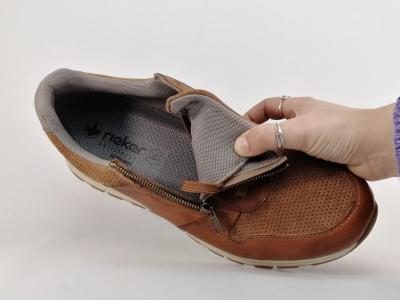 Basket homme grande taille pied large cuir camel confortable RIEKER B0505