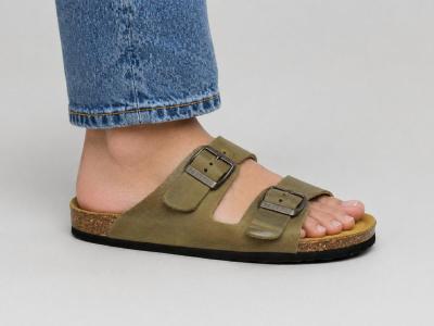 Mule cuir femme confortable PLAKTON beta vert pistacho semelle mémoire de forme