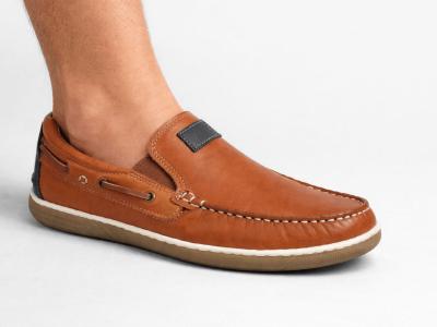 Chaussure bateau homme cuir souple camel pieds larges grand confort ORLAND 24053