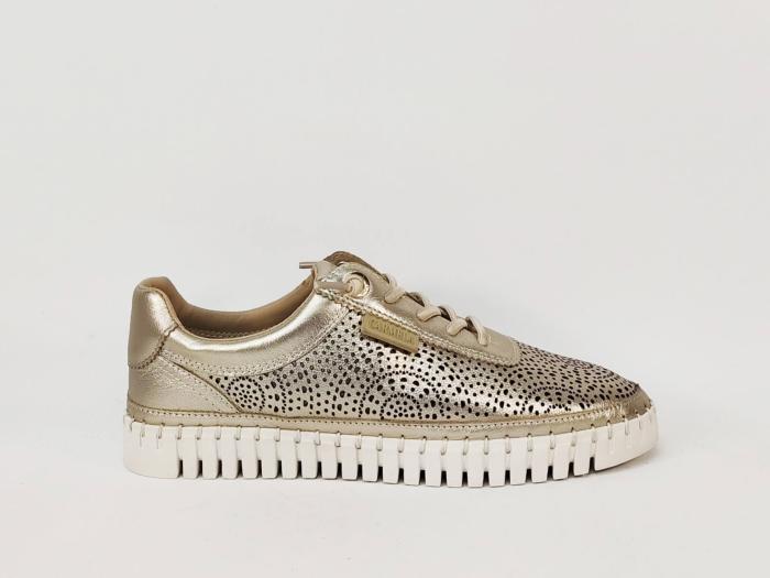 Baskets sans lacets femme cuir or très souple chic et confortable destockage CARMELA 162327