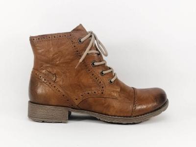 Bottine femme RIEKER 70800 originale et confortable cuir camel à lacets et zip