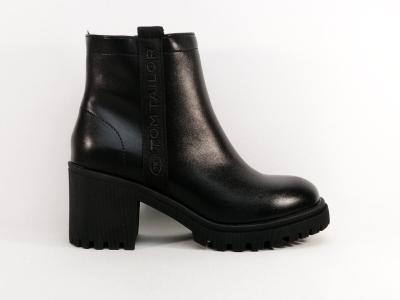Bottine noire femme à talon chic, confortable, tendance et fourrée TOM TAILOR 6390440005