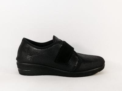 Chausson femme compensé noir à scratch pieds larges et sensibles ZEL'S 3820 à pas cher