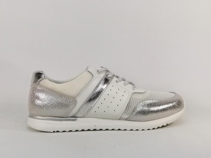 Chaussure MORAN'S femme basket souple confortable wichy en destockage cuir blanc argent à pas cher
