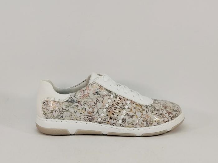 Chaussure pieds larges femme chic et confortable RIEKER 42408 cuir fleuris extra wide
