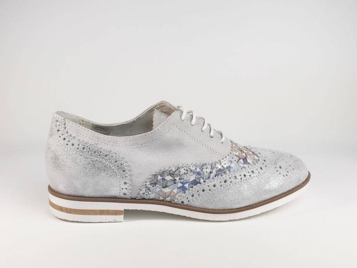 Derby original MORAN'S Vitesse en cuir blanc et argent pour femme