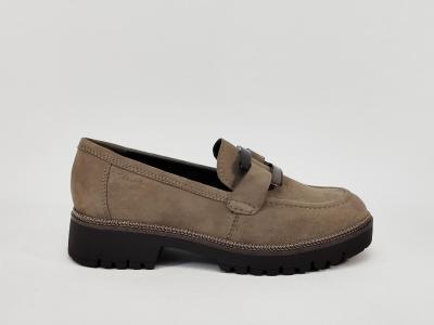 Mocassin élégant femme cuir nubuck taupe confortable chic destockage TAMARIS 24722 à pas cher