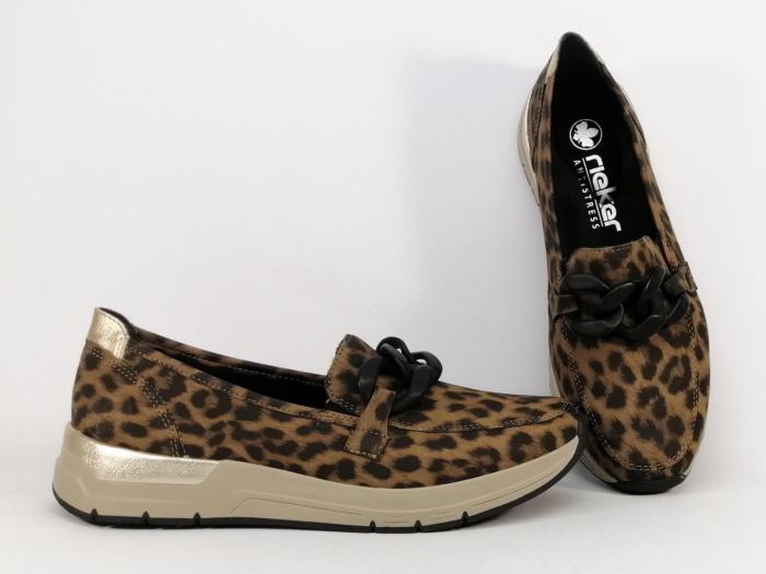 Mocassin leopard femme grand confort RIEKER 58944 semelle moelleuse