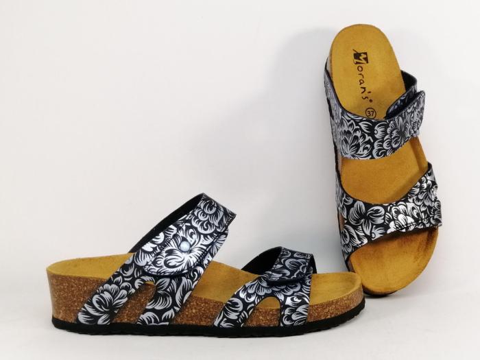 Mule compensée femme confortable à scratch destockage MORAN'S jaly noir pas cher semelle cuir