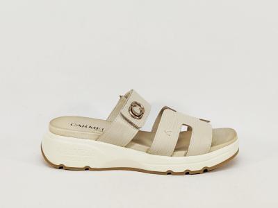 Mule compensée femme cuir beige chic confortable à scratch destockage CARMELA 162330 à pas cher