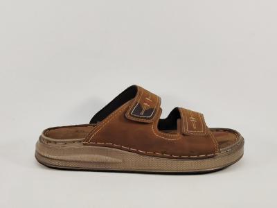 Mule homme confortable cuir marron à scratch pieds larges semelle épaisse MORAN'S tashat