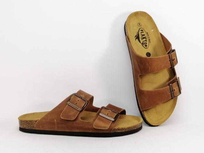 Mule homme confort cuir marron vieilli PLAKTON barna roble Fabrication Espagne