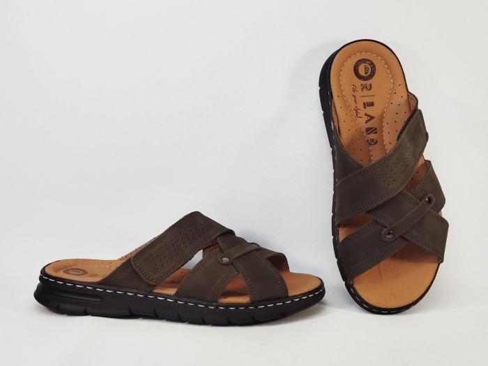 Mules homme cuir confortable pieds larges à scratch ORLAND 26083 marron