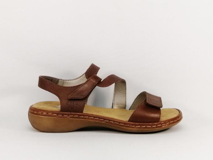 Sandale femme confort RIEKER 659C7 cuir camel à velcro