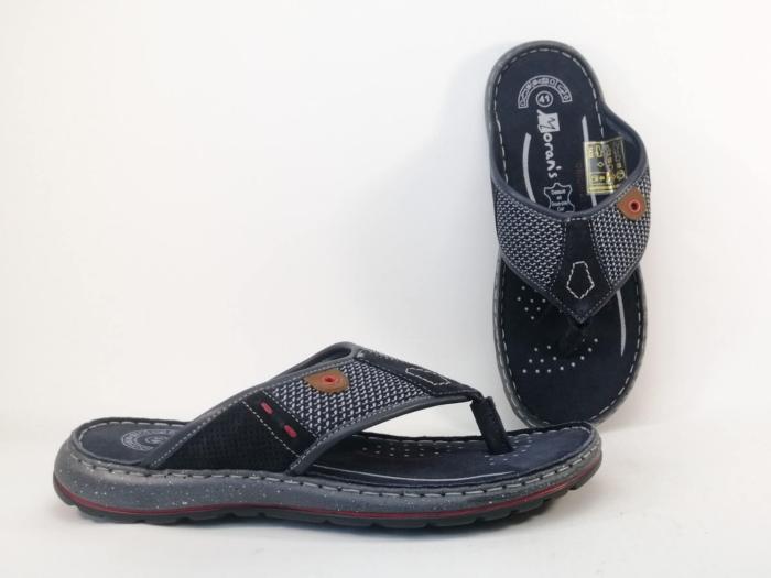 Tong homme confortable cuir marine destockage MORAN'S tapli à pas cher