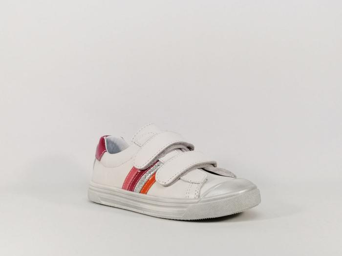 Basket fille en cuir blanc à velcro Destockage BOPY Starmavel