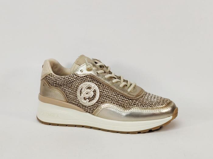 Baskets femme compensées sans lacets cuir raphia or destockage CARMELA 162357 confort