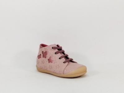 Chaussures premiers pas fille en cuir rose destockage LITTLE MARY leandra