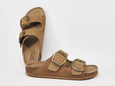 Claquette femme �t� cuir camel semelle m�moire de forme confortable destockage XTi 144039 pas cher