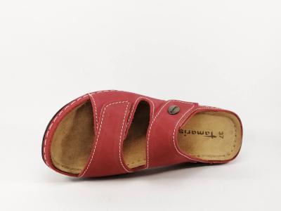 Mule confort femme en cuir rouge TAMARIS 27510 pieds larges et sensibles