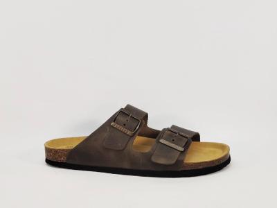 Mule homme grand confort cuir marron PLAKTON barna musgo semelle mémoire de forme