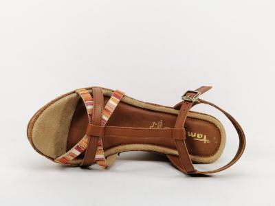 Sandale TAMARIS 28347 compensée cuir marron femme - Fabrication Italie