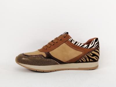Basket femme tendance et confortable TAMARIS 23603-42 cognac zebre vegan