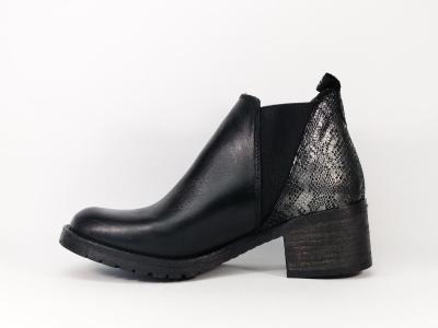 Bottine Femme en cuir noir à talon fabriquée en Espagne BRAN'S 13230FR
