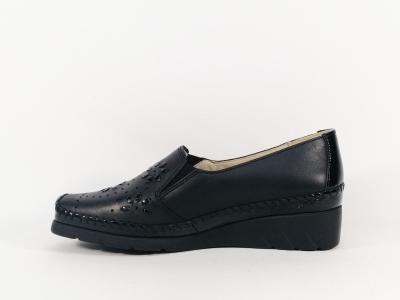 Mocassin compensé femme cuir souple noir grand confort destockage LUXAT emlibe