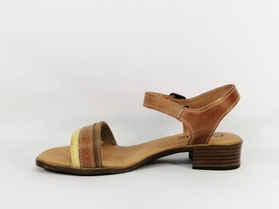 Sandale femme cuir petit talon confortable camel à pas cher EDIANE 7071 fabrication Portugal