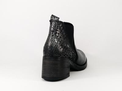Bottine Femme en cuir noir à talon fabriquée en Espagne BRAN'S 13230FR