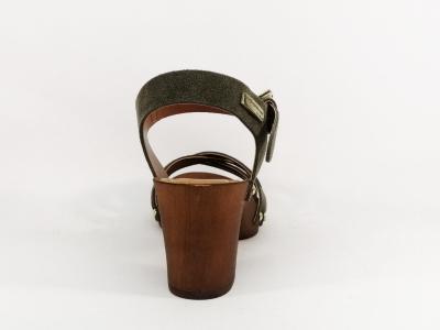 Sandale cuir talon bois destockage TROPEZIENNES toopaya kaki femme à pas cher