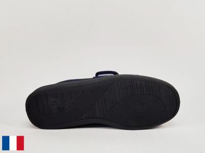 Chausson femme été pieds sensibles à scratch coton toile marine fabrication France BOSSI luron