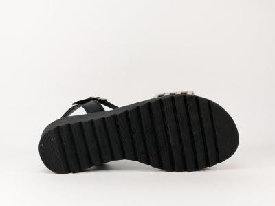 Sandale noir compensée en cuir fabriquée en Espagne JORDANA 3533 femme