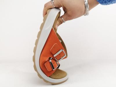 Mule femme confort orange originale semelle cuir MORAN'S pamie à pas cher