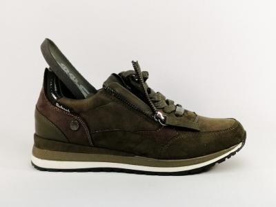 Basket femme kaki tendance et confortable chic en destockage REFRESH 170133 vegan zip et lacets